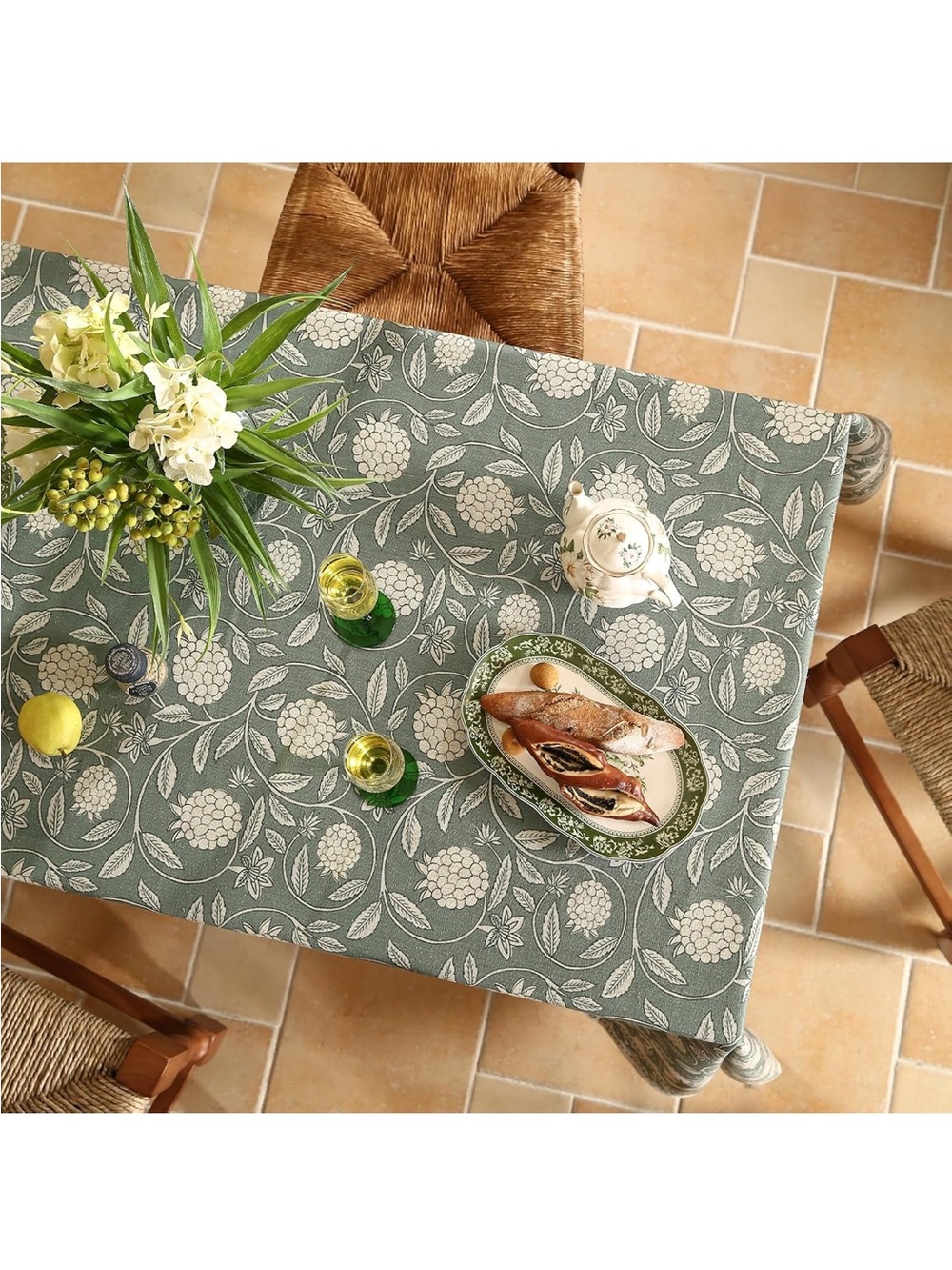 Designer Linen Green Rectangular Tablecloth,87"x55"-Andrew A
Vintage Elegant Fre - Picture 5 of 8